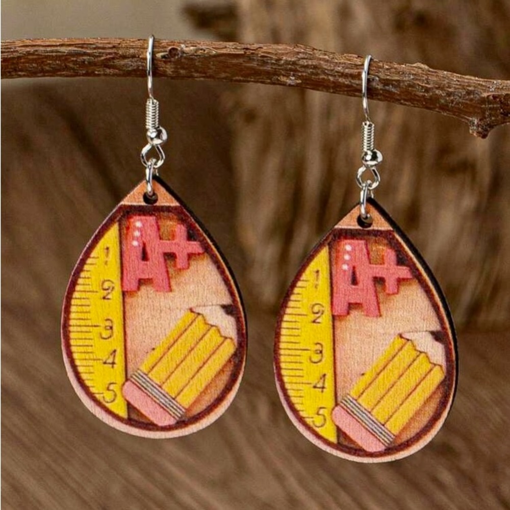 Wooden School Theme Earrings NWT